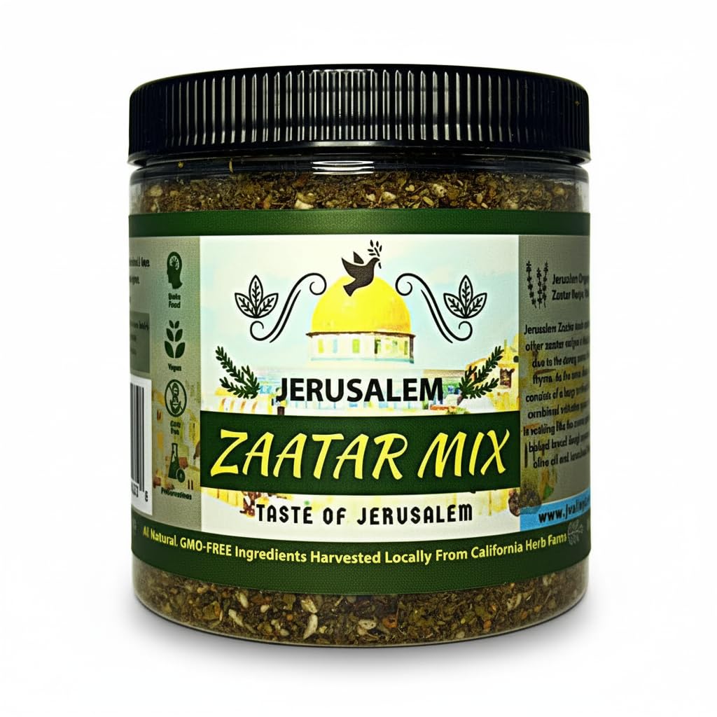 Jerusalem Zaatar Spice Mix Jar by Julians Valleys | Made with Natural Herbs and Pure Sumac | 4OZ | Zataar seasoning Jar| No Pres