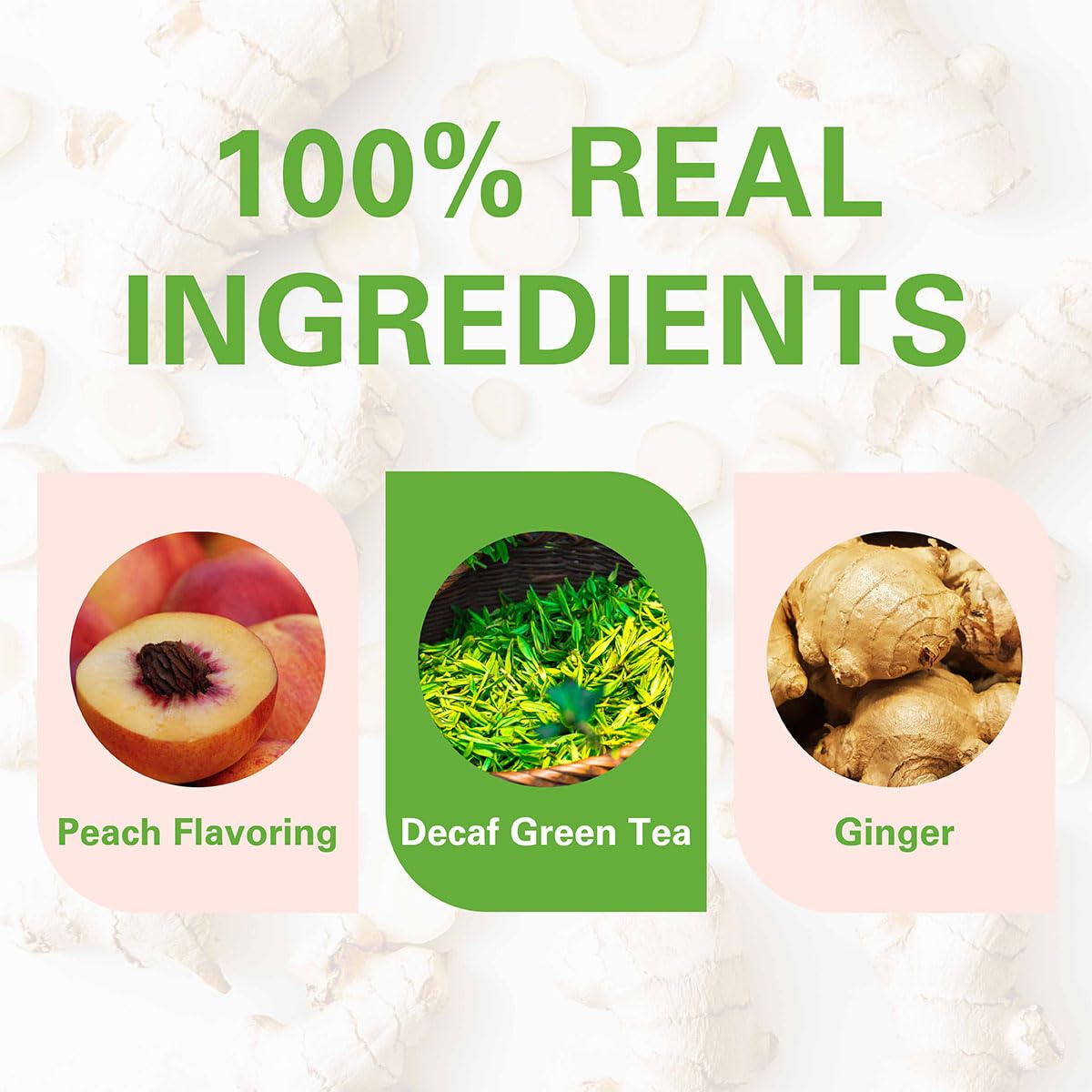 WT WEETEE Decaf Ginger Peach Green Tea Bags, 50 Count, Natural Flavor, Ideal for Iced Tea