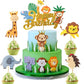 6Pcs Jungle Animal Happy Birthday Cake Toppers Elephant Giraffe Hedgehog Lion Monkey Cake Decorations Animals Party Baby Showers