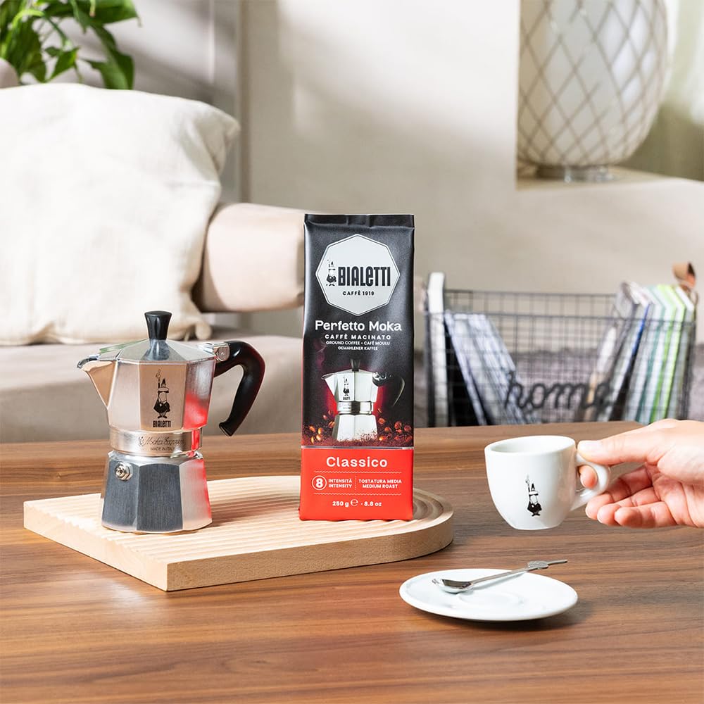 Bialetti - Perfetto Moka Classico: Medium roast ground coffee, hazelnut and dried fruit aroma, 250g x 6, bag with aroma valve