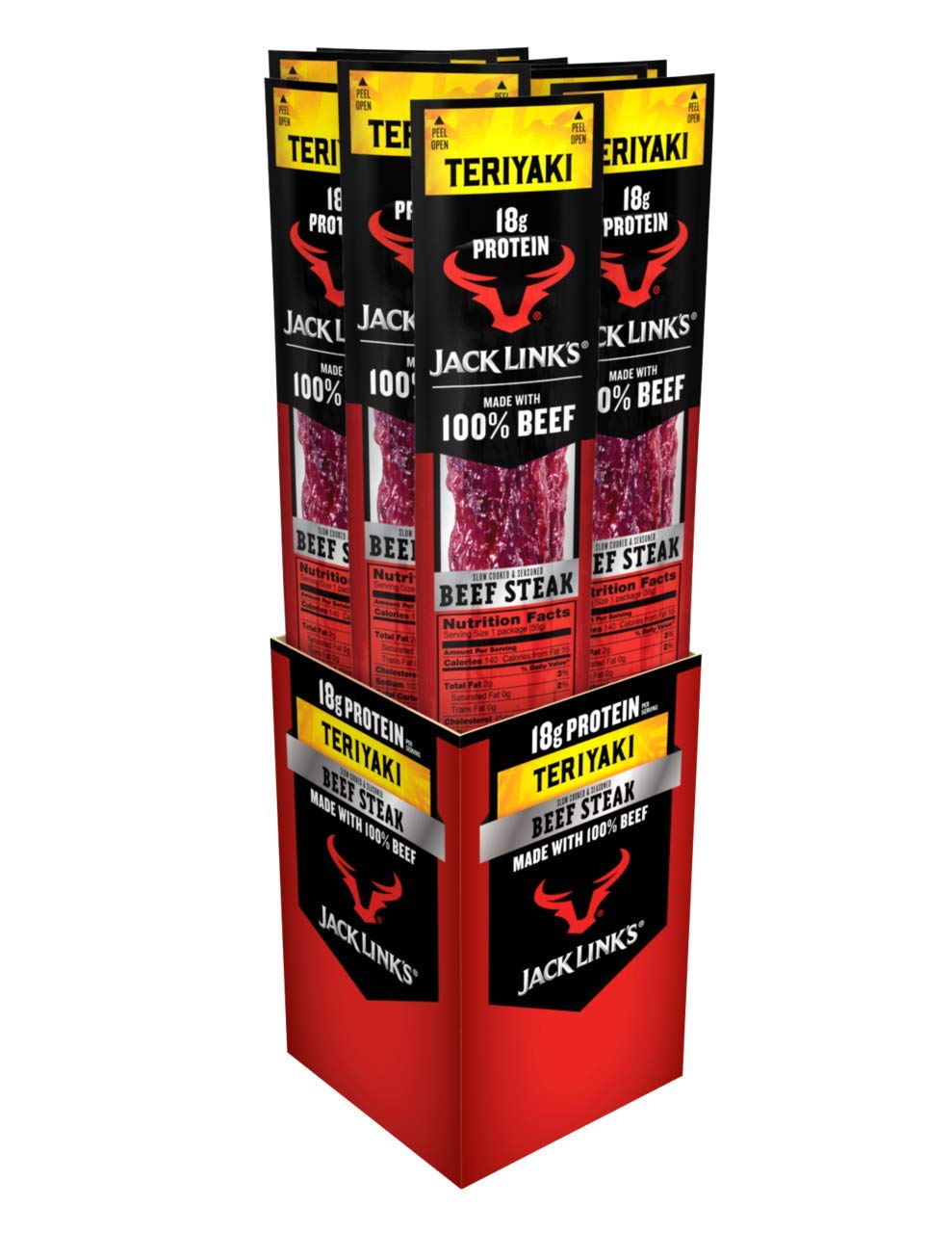 Jack Links Beef Steak Teriyaki Protein Snacks, 18g Protein, 2 Oz (12 Count), Bulk Snack Pack, Keto Friendly, Model 6073