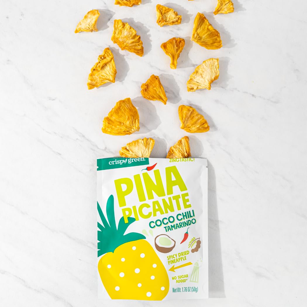 Crispy Green Pia Picante, Coco Chili Tamarindo Dried Pineapple, Healthy Real Fruit Snacks, 1.76 Ounce, 12 Single Serve Bags