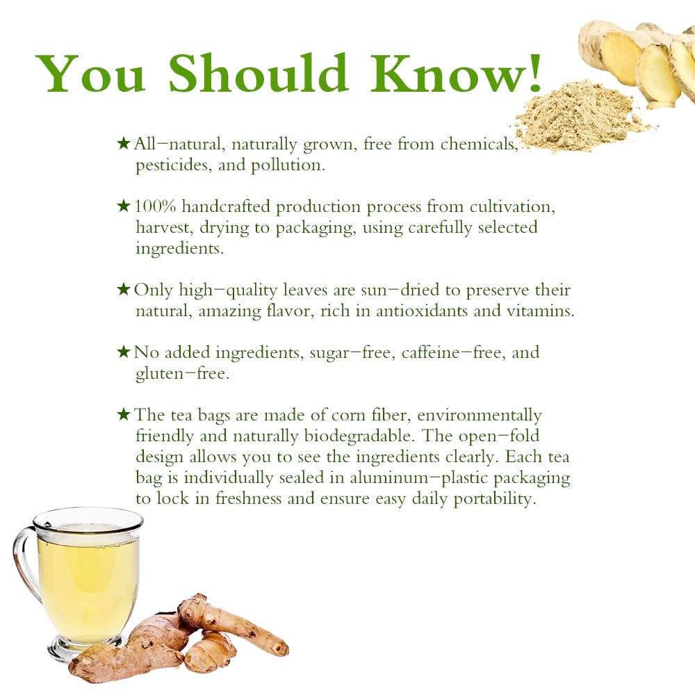 Soilmount Organic Ginger Tea - 100% Natural Ginger Root, Caffeine-Free Herbal Tea, 18 Tea Bags