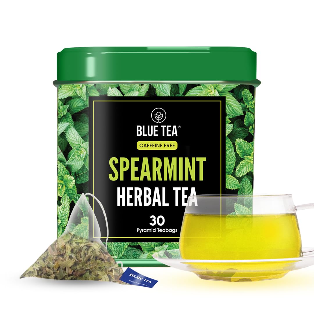 BLUE TEA Spearmint Tea Bags - 30 Count - Herbal, Caffeine Free, Refreshing Mint Flavor - Tin Pack