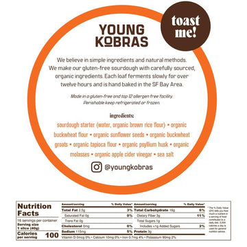 Young Kobras Organic, Gluten-Free Seeded Buckwheat Sourdough Bread 22Oz (4-Pack) - Allergen Friendly, Vegan, Gum-Free, Simple In