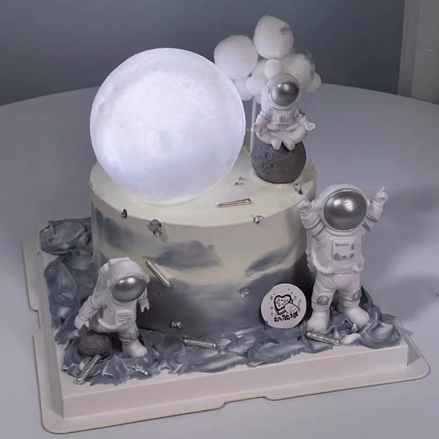 Cake Topper For Kids Astronaut Space Birthday Cake Decoration, 3D Soft Light Moon Outer Space Cake Topper For Party Supply, Led