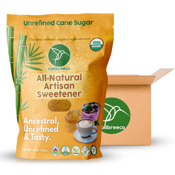 Colibreeco, Unrefined Cane Sugar, 1 Pound (Pack of 12): Sweeten your Drinks and Recipes With Powder Organic Cane Sugar, Naturall