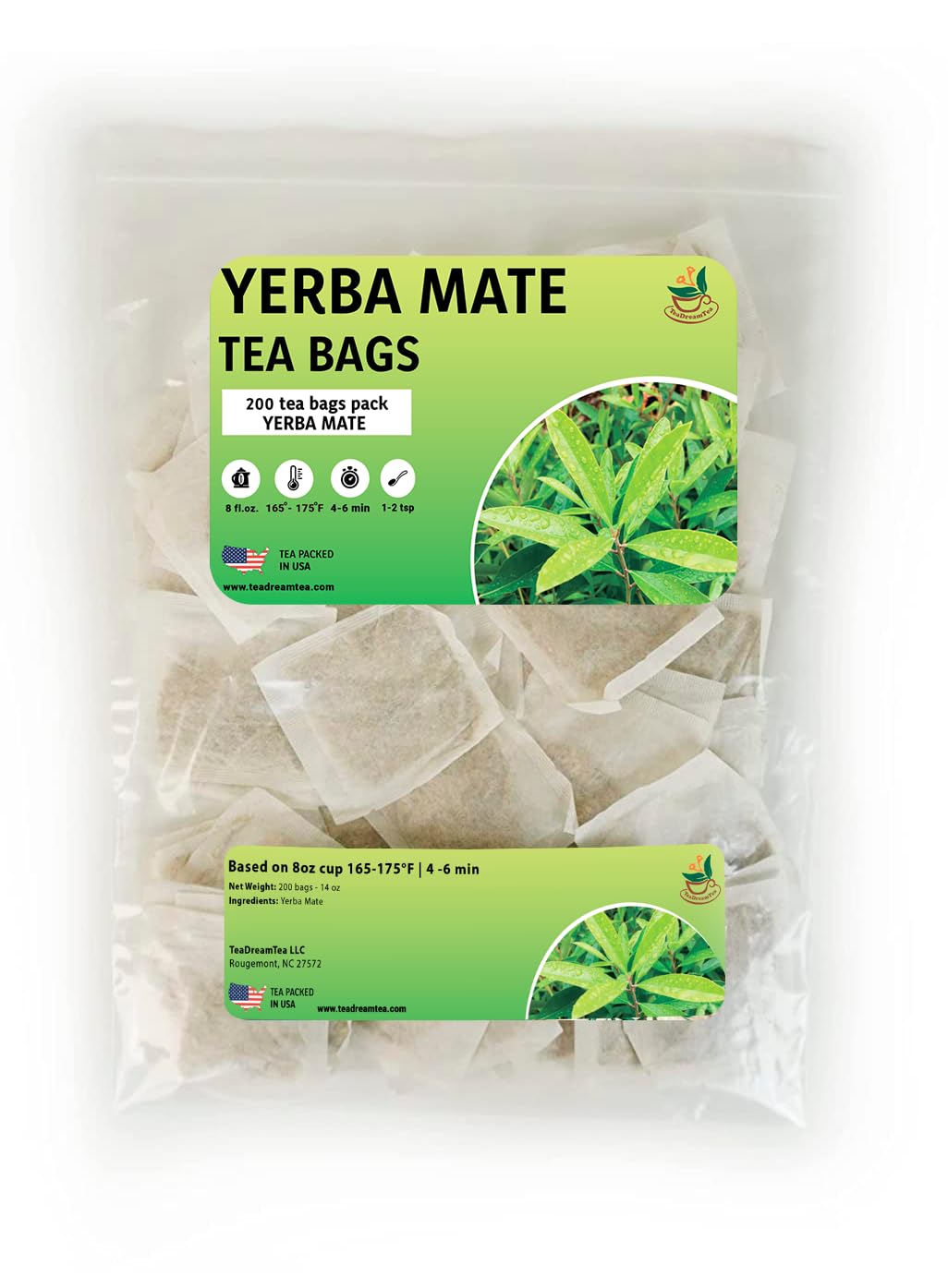 Yerba Mate Tea - Green Cut & Sifted - Unsmoked Energy Boost - 200 Tea Bags - Packed with Nutrients - Your Perfect Coffee Replace