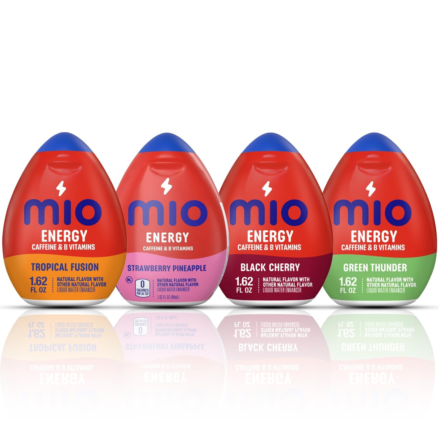 Mio Energy Water Enhancer Variety Pack, 1.62 Fl Oz, 4 Flavors (Tropical Fusion, Strawberry Pineapple, Black Cherry, Green Thunder) With Caffeine And B-Vitamins, Zero Sugar