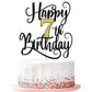 Happy 7Th Birthday Cake Topper, 7 Birthday Party Cake Decorations (Black And Gold Flashes, 7Th)