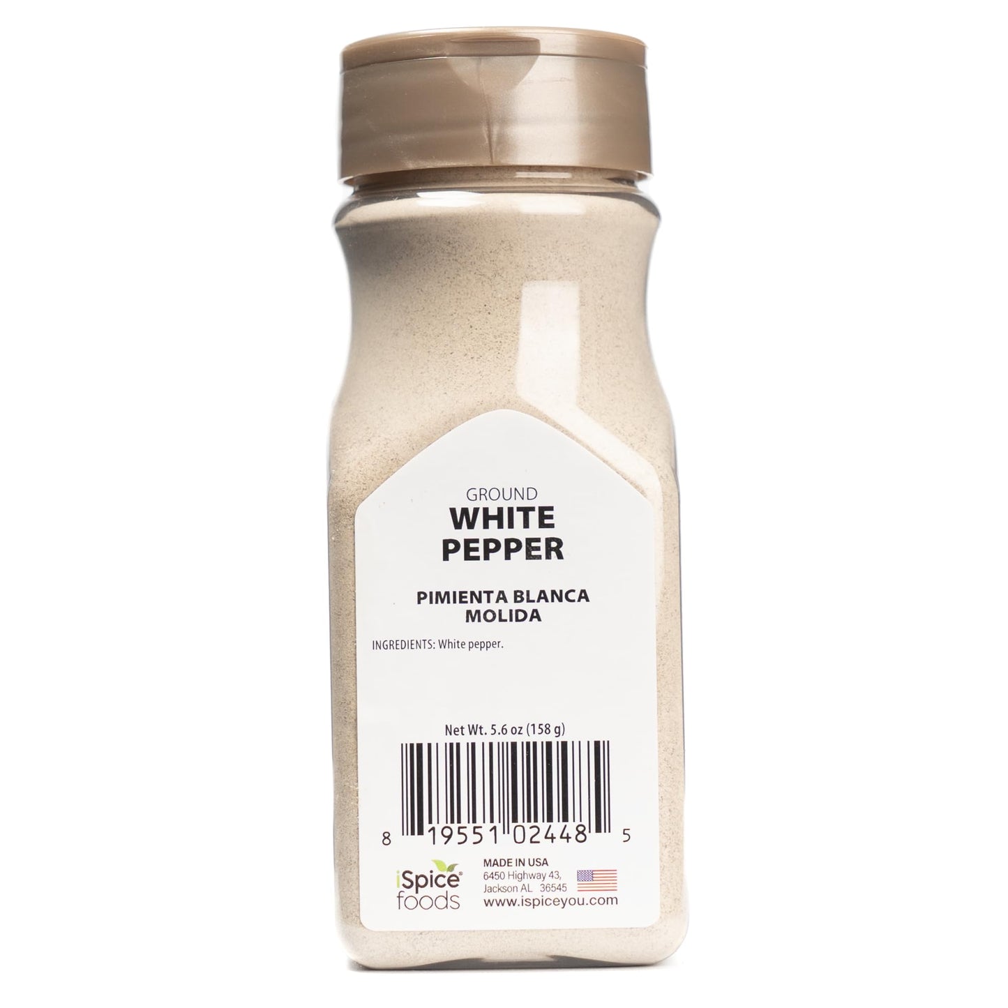 Ispice Ground White Peppers Spices And Seasonings For Cooking, 5.6 Ounce White Peppercorns Seasoning, Fine Ground And Gluten Fre