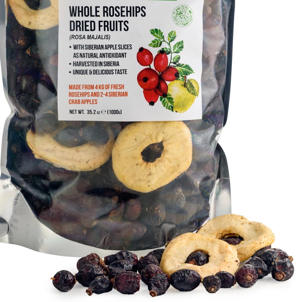 Siberian Green Dried Rose Hips Whole Seeds - Herbal Tea 1 kg (2.2 lbs) - Dark Red Brown
