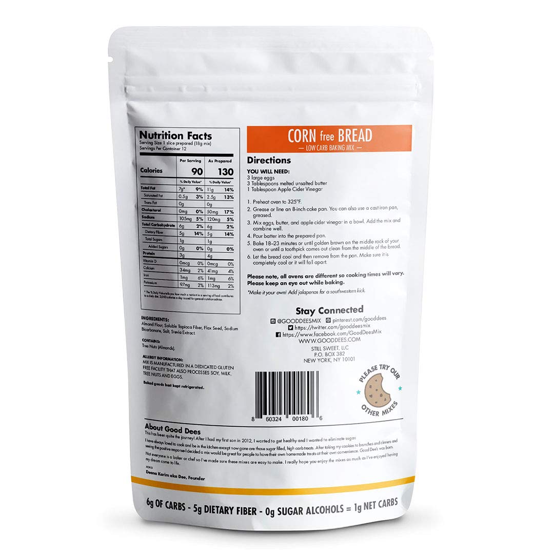 Good Dees Corn Bread Baking Mix - Grain Free, Sugar Free, Gluten Free, Wheat Free, and Low Carb,7.5 Oz