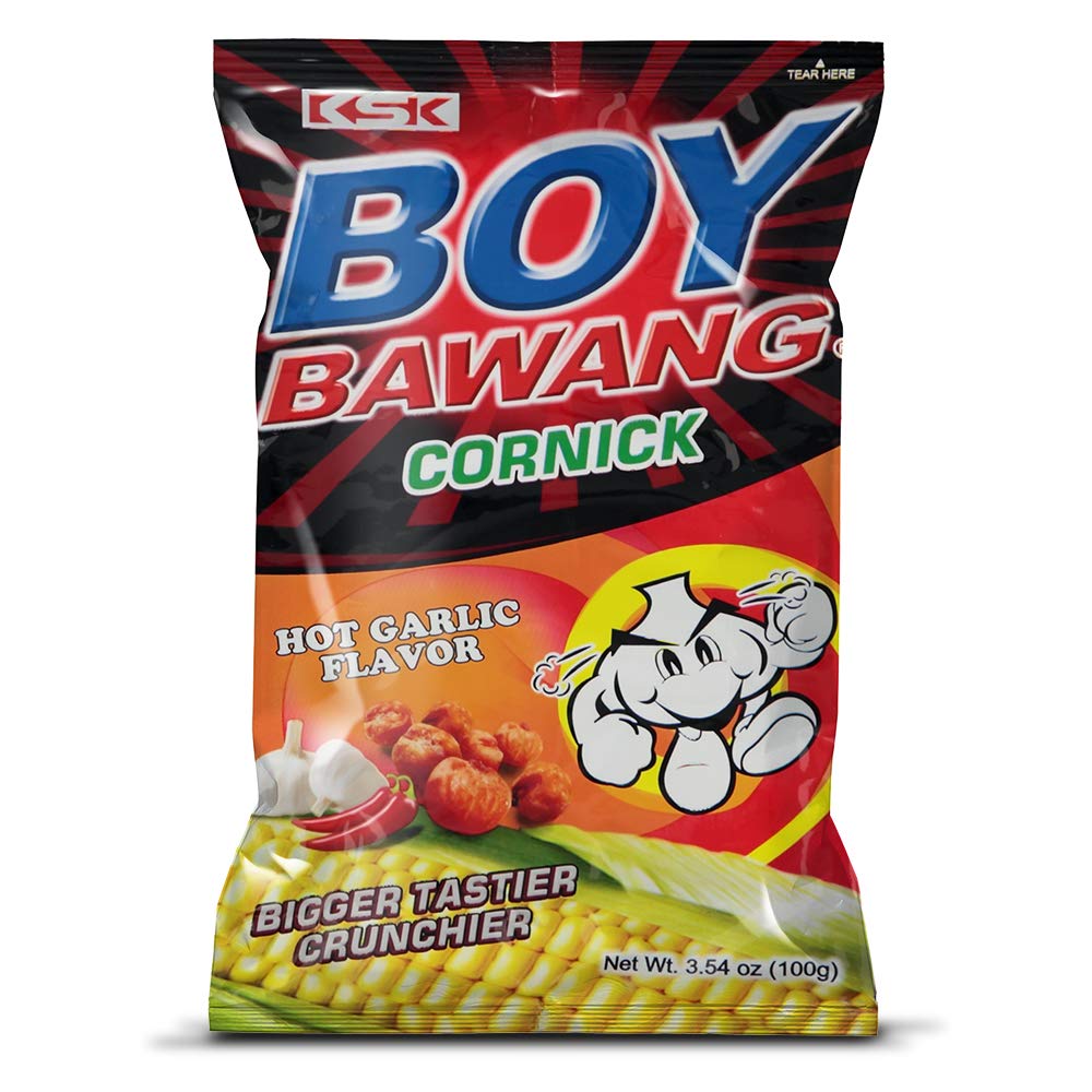 Boy Bawang Cornick, Hot Garlic - Crispy Tasty & Gluten-Free Corn Nuts 3.54 Ounces (100G), 3 Pack