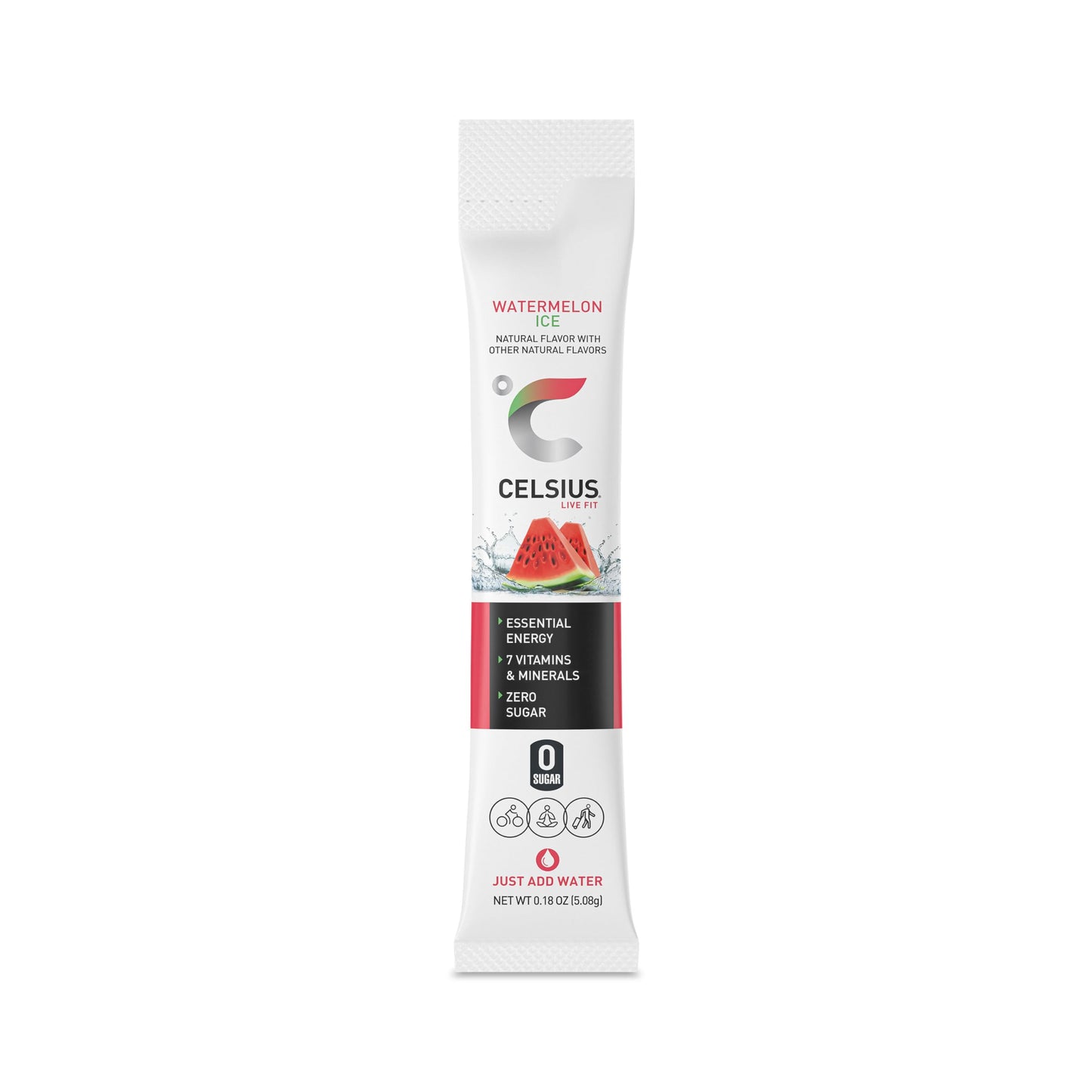 CELSIUS On-the-Go Powder Sticks Watermelon Ice, Essential Energy 2.5 Oz (14 Sticks per Pack)