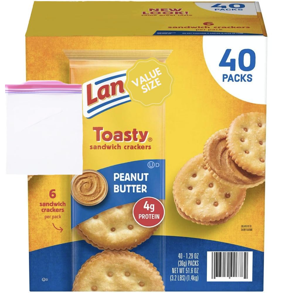 Lancece Peanut Butter Sandwich Crackers, 1.29 oz.,(40 pk.),Bulk Pack w/A Storage Bag