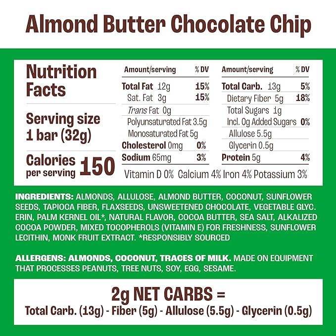 Munk Pack Keto Granola Bar  Almond Butter Cocoa Chip  4 Bars  Low Carb Keto Snack For Kids & Adults  Chewy Bar, No Added Sugar T