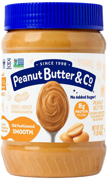 Peanut Butter & Co. Old Fashioned Smooth Peanut Butter, Non-GMO, Gluten Free, Vegan, No Sugar Added, 16 Ounce