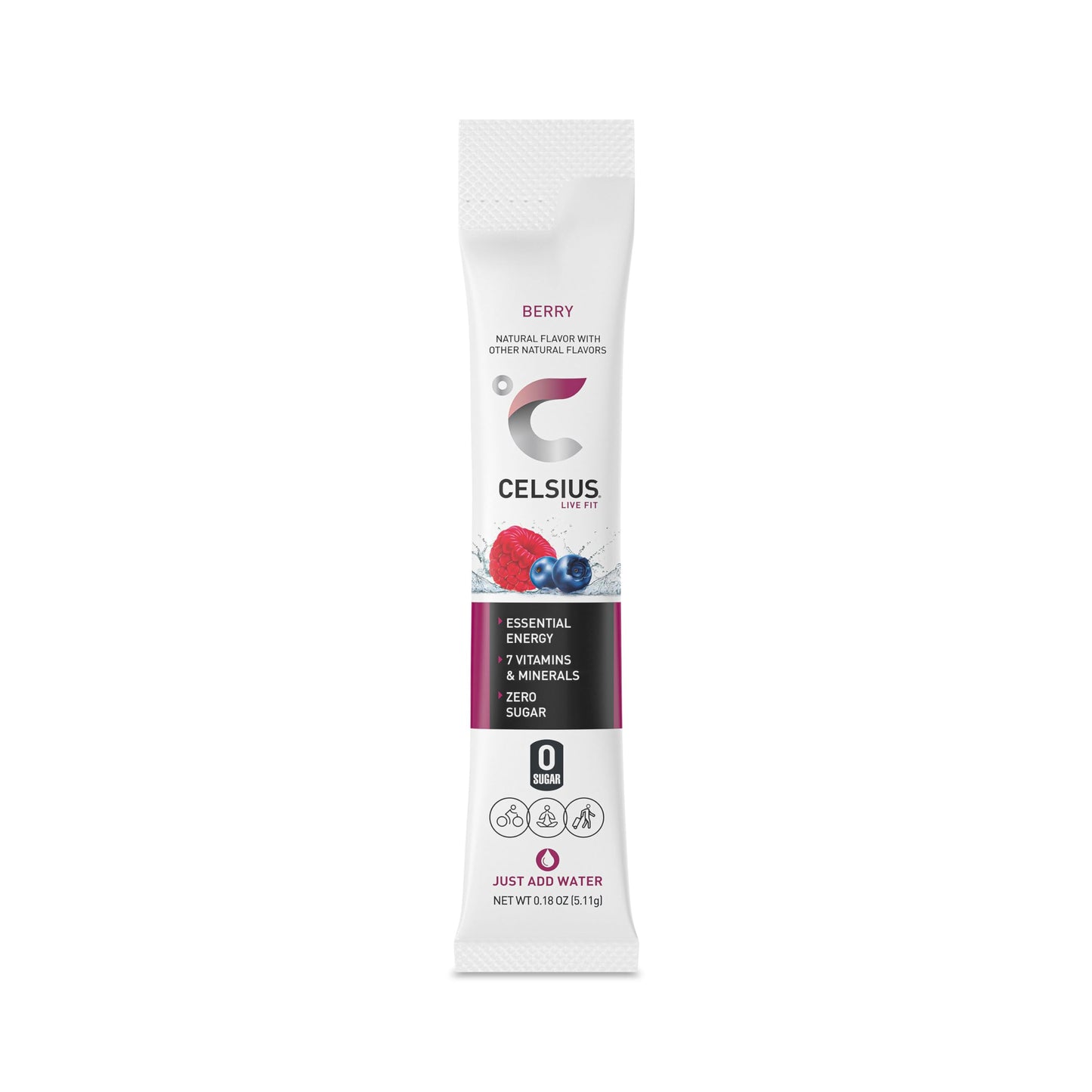 Celsius On-The-Go Powder Stick Packs, Zero Sugar (14 Sticks Per Pack), Berry, 2.5 Ounce, (Pack Of 14)