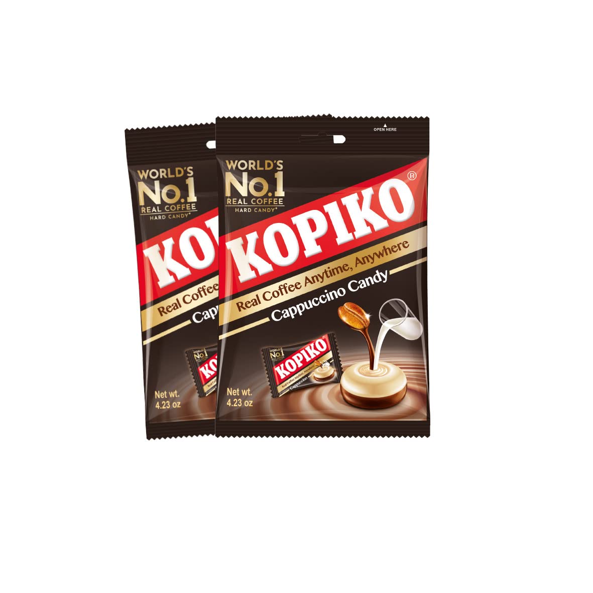 Kopiko Cappuccino Candy - Hard Candy with Real Coffee Extract - 2-Pack 4.23oz - Brown
