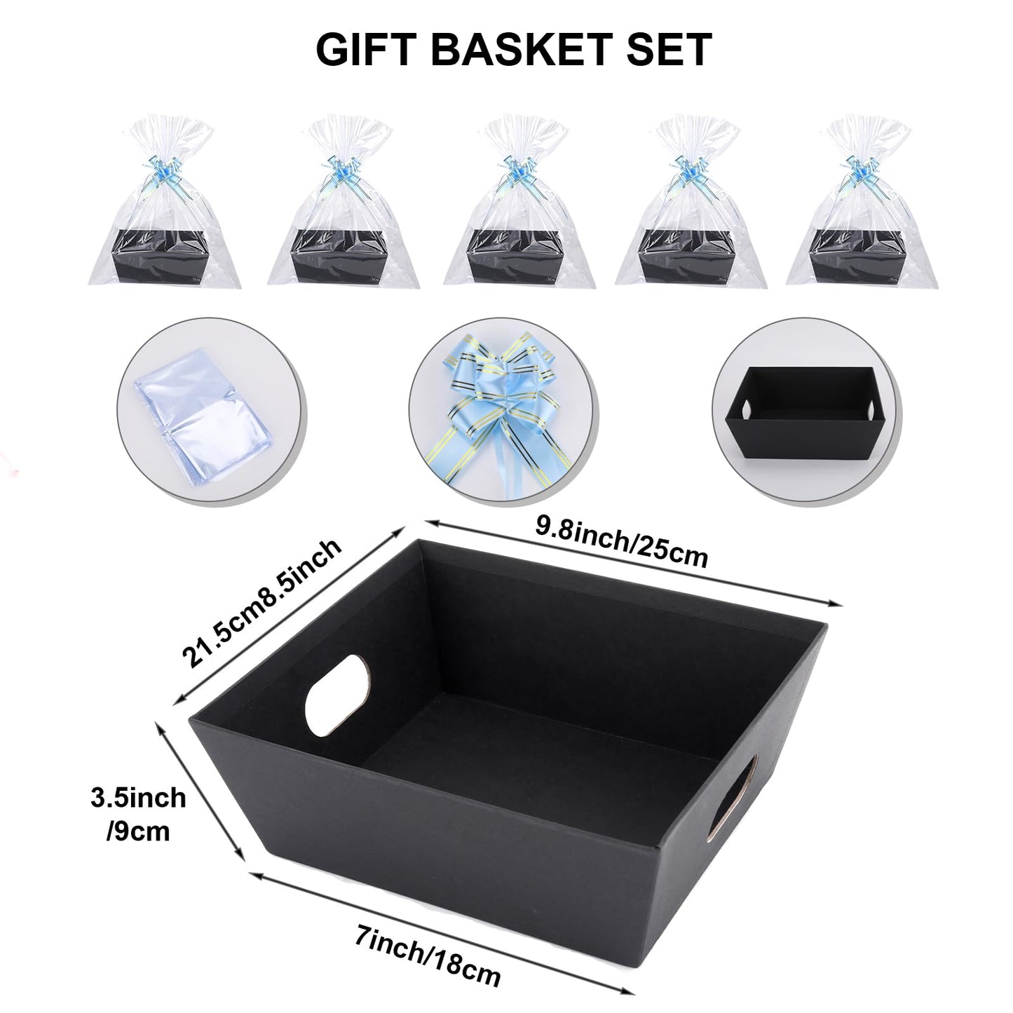 Xniseng Gift Basket Empty (5 Pack) for Holidays, Birthdays, Weddings - Black, 1 Count