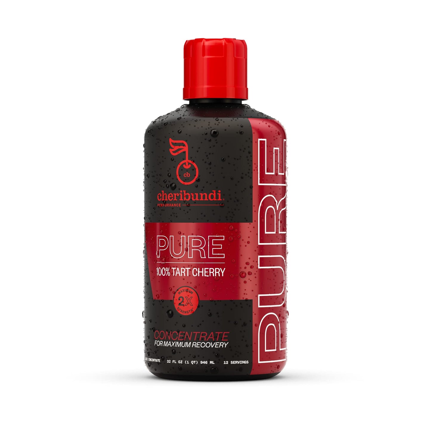 Cheribundi | 100% Tart Cherry Juice Pure Concentrate Multiserve | 32 Fluid Ounce Bottle for Maximum Recovery with 480 Tart Cherries | 100 Calories  0 Preservatives  Non-GMO | 32 fl oz