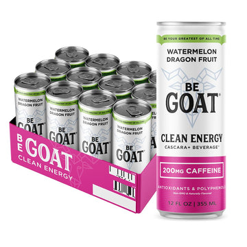 BeGOAT Watermelon Dragonfruit Energy Drink - 200mg Caffeine, Non-GMO, Vegan, Gluten-Free, 12 Fl OZ (Pack of 12)