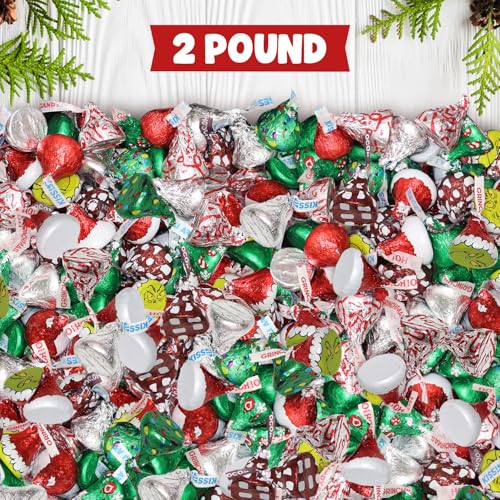 Bulk Christmas Chocolate Kisses Mix - 2 Pound Assortment  Candy Cane  Hot Cocoa & Milk Chocolate  Individually Wrapped Holiday Chocolate Candy For Gifts  Stocking Stuffers  Decoration & Parties