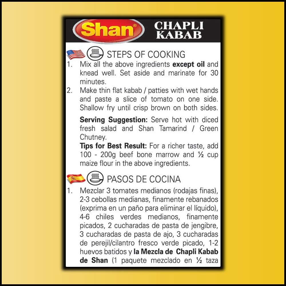 Shan Shami Kabab Recipe and Seasoning Mix 1.76 oz (50g) - Spice Powder for Traditional Meat & Lentil Patties - Suitable for Vege