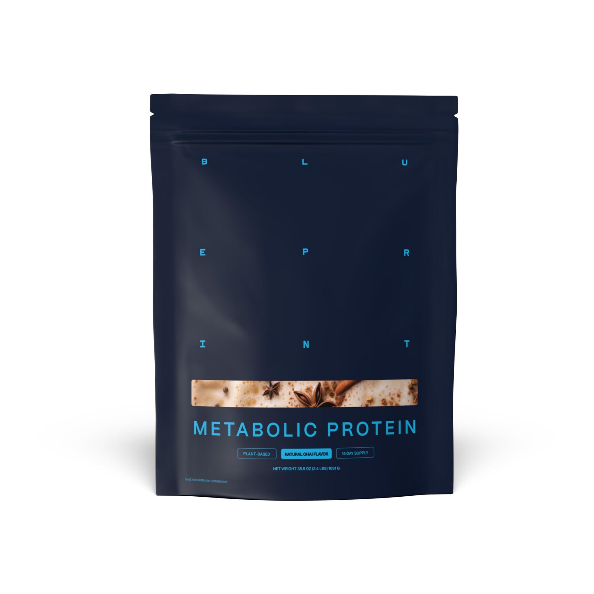 Blueprint by Bryan Johnson Vegan Protein Meal Replacement - Plant Based Hemp Protein with 27g Protein Per Serving - Low Calorie  Chai Flavored Protein for Women & Men - Dairy Free- 15 Servings