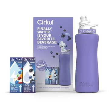 Cirkul 32Oz. Matte Periwinkle Stainless Steel Water Bottle Starter Kit With Periwinkle Lid, 2 Flavor Cartridges (1 Lifesip Black