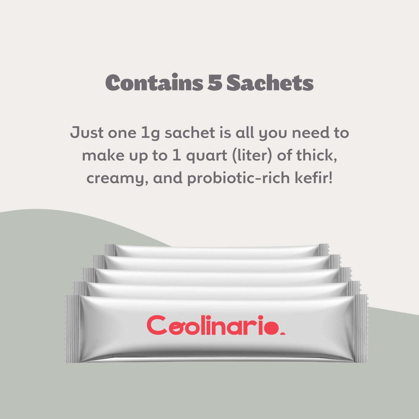 Coolinario Kefir Starter Culture - Live Probiotic Cultures, 5-Pack of 1g Sachets, Non-GMO, Gluten Free, Halal, Kosher
