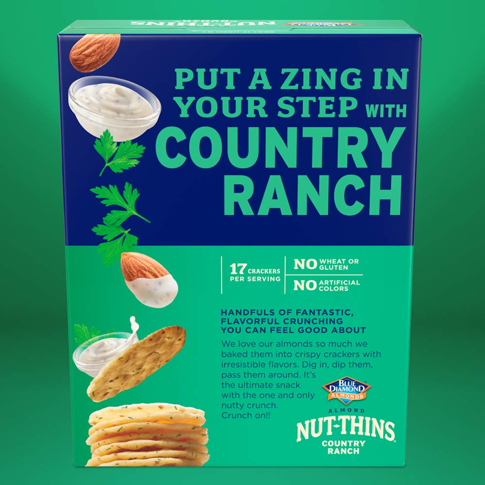 Blue Diamond Almonds Gluten Free Almond Nut-Thins Cracker Crisps, Country Ranch, 4.25 Ounce (Pack Of 12)
