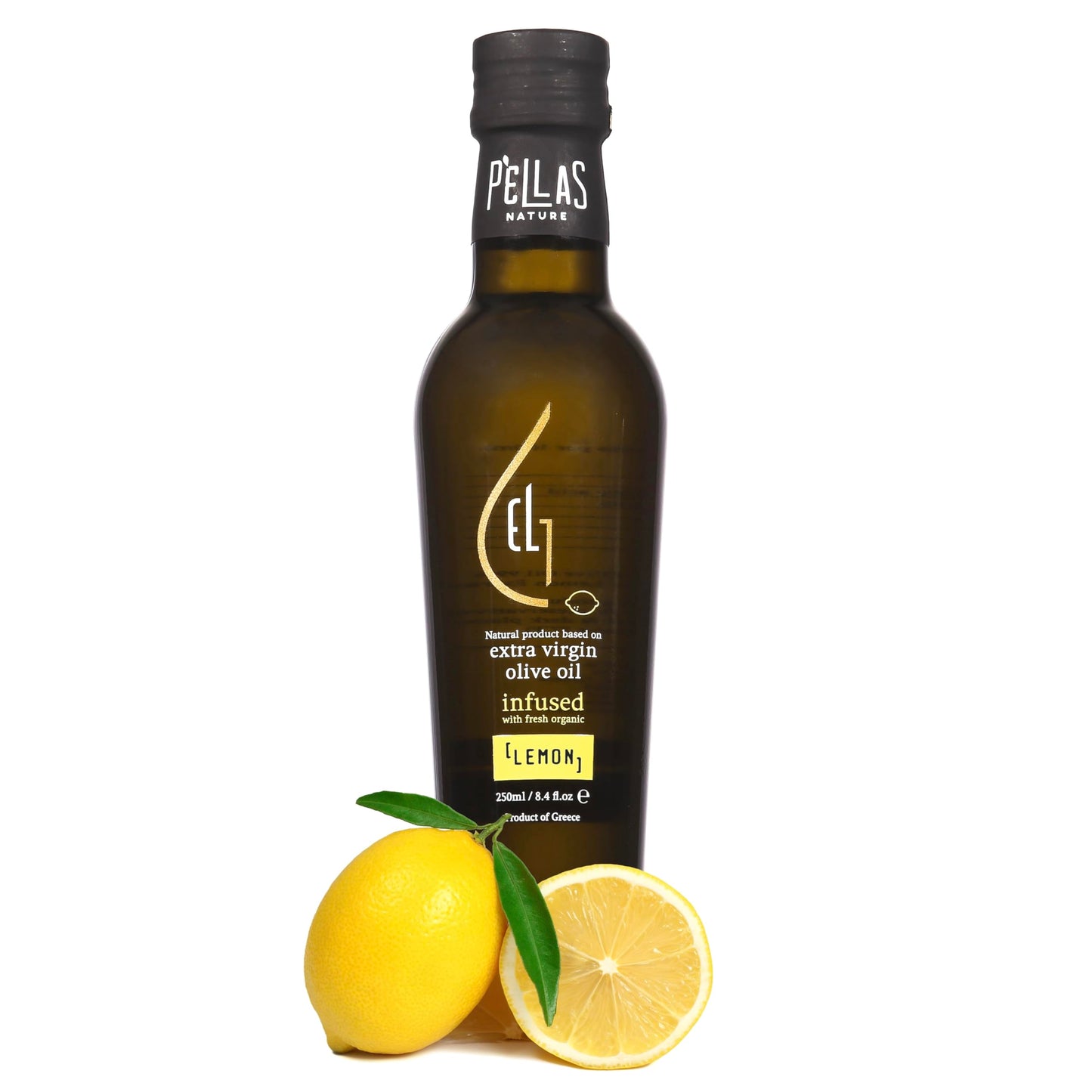Pellas Nature Lemon Infused Greek Extra Virgin Olive Oil, 8.5 oz Glass Bottle, Kosher, Gold Award Winner