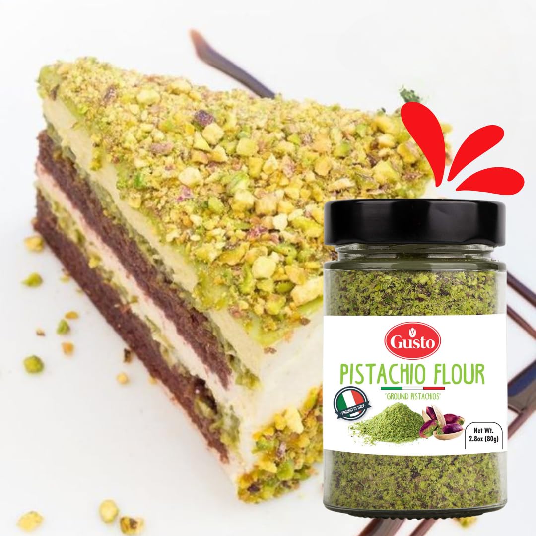 GUSTO ETNA Pistachio Flour, Gluten Free, High Protein, Non-GMO, Vegan, 80 g (2.8 oz), Sicilian Fine Chopped Pistachio Powder,
