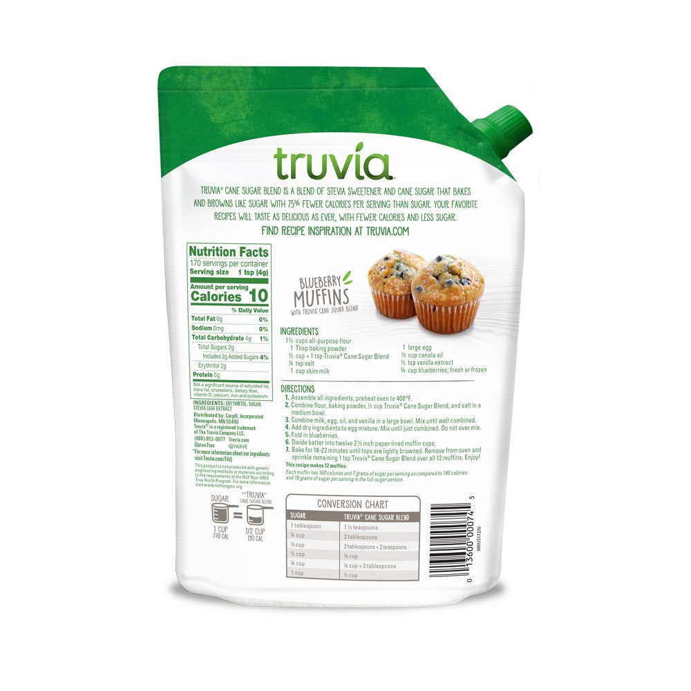 Truvia Cane Sugar Blend, Natural Stevia Sweetener and Cane Sugar, 24 oz (Pack of 4)