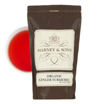 Harney & Sons Organic Ginger Turmeric | Bag Of 50 Sachets W/Organic Apple, Organic Ginger, Organic Lemongrass, And Organic Hibis