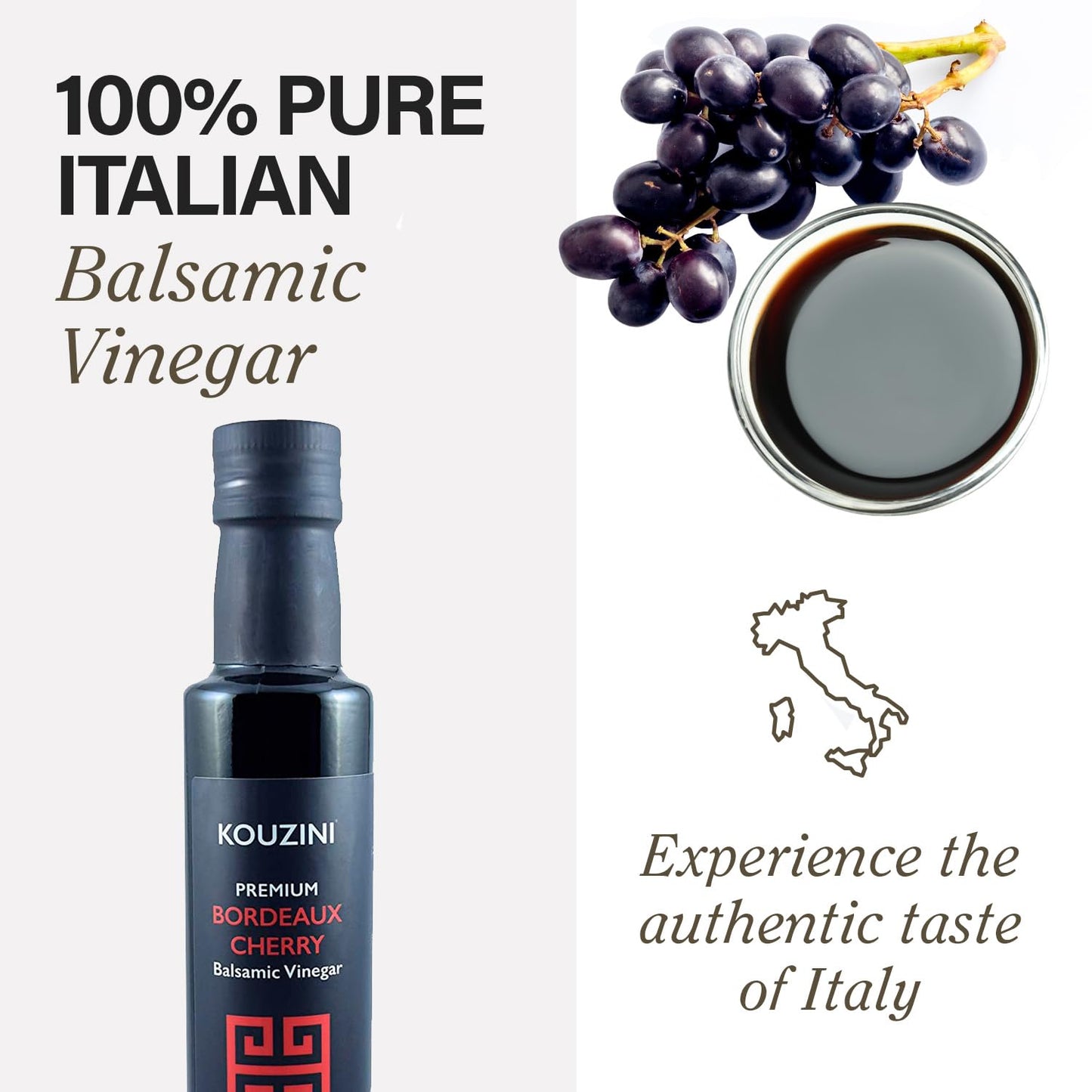 Kouzini Ultra Premium Bordeaux Cherry Balsamic Vinegar, Aged Balsamic Vinegars From Modena, Italy, Premium, Smooth & Full-Bodied Flavor, 250Ml Bottle