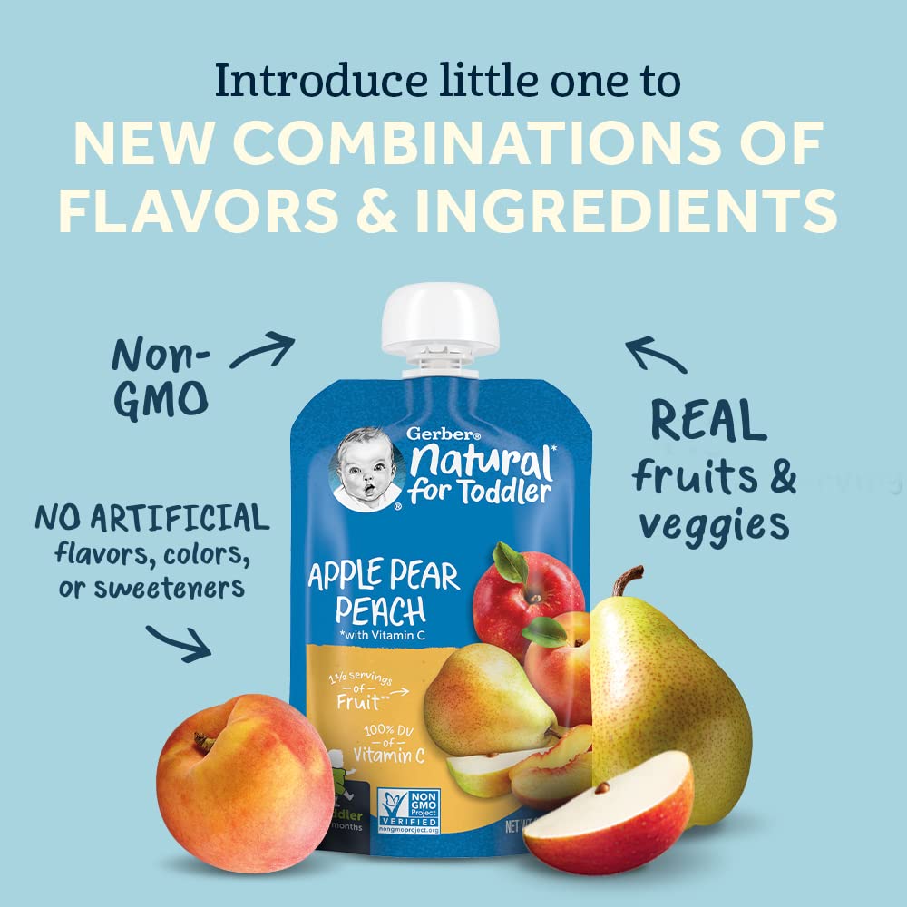 Gerber Baby Food Pouches, Toddler 12+ Months, Fruit & Yogurt Peaches & Cream, 3.5 Ounce (Pack Of 12)