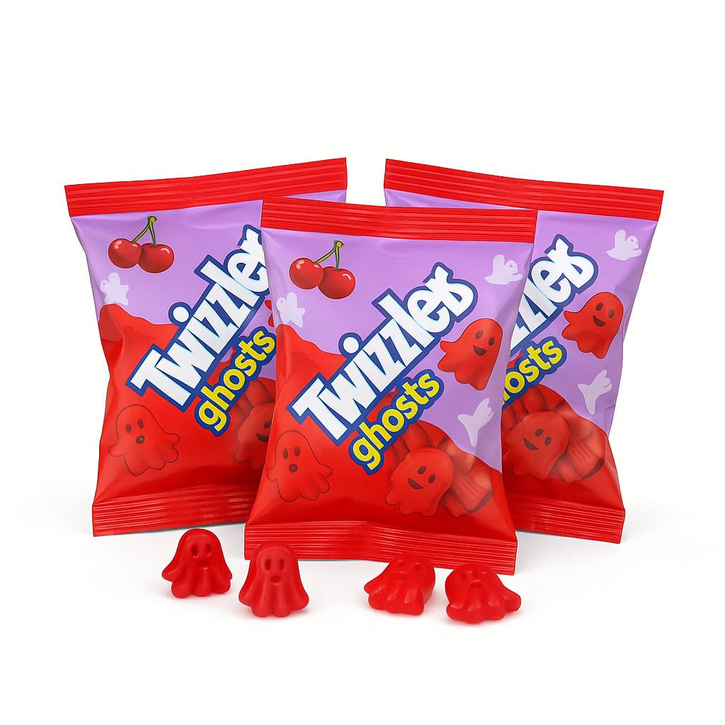 Twizller Ghosts - Cherry Flavor - Fun Size Chewy Bites, Individually Wrapped Licorice-Style Treats, 1 lb Bag, Perfect for Hallow