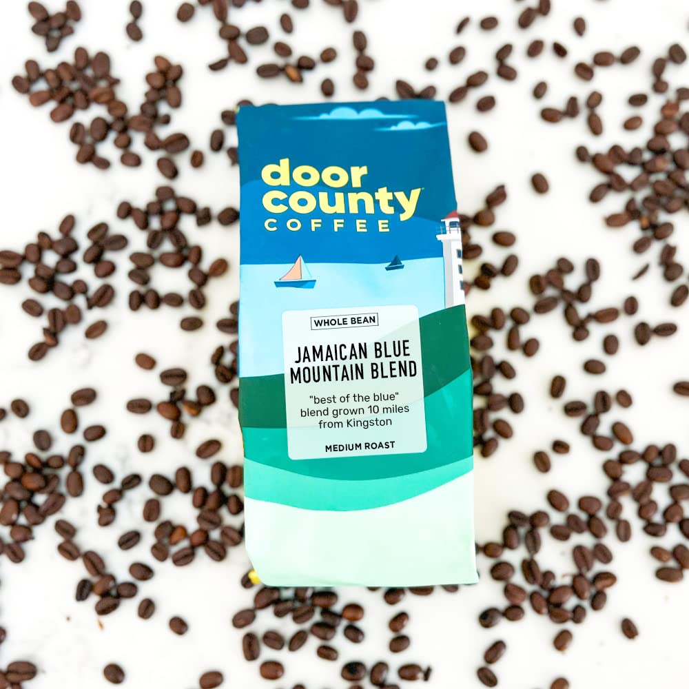 Door County Coffee - Jamaican Blue Mountain Blend, Whole Bean Coffee - Medium Roast, 10 Oz Bag