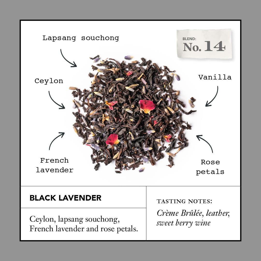 Smith Teamaker Black Lavender No. 14, Caffeinated, Sugar-Free, Sustainably Grown Full Leaf Black Tea Bags, 36 Sachets, 1.32Oz Ea