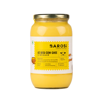 Barosi Enhanced A2 Cow Ghee 1 Litre | A2 Danedar Desi Ghee | Churned From Curd With Bilona Method | Pure & Aromatic | Organic, Farm Made In Small Batches | Glass Jar