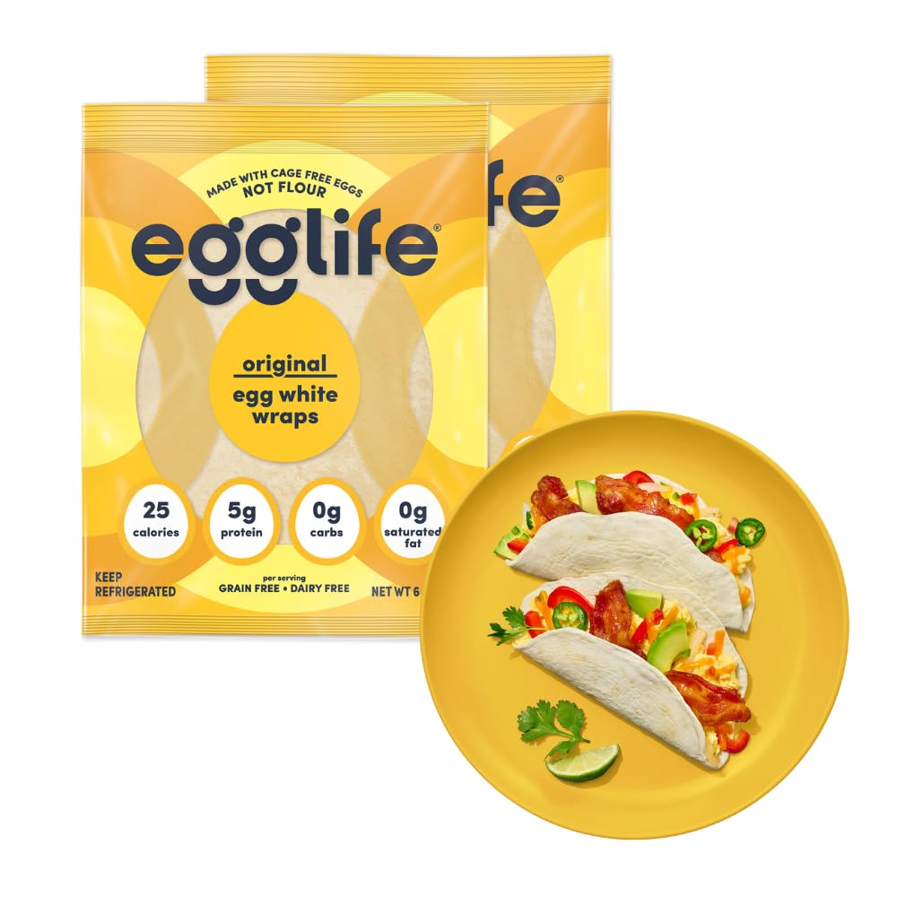 egglife Egg White Wraps, Original, Gluten Free, Dairy Free, Keto, Paleo, 12 Total Wraps (2 - 6 Packs), Low Carb, Protein Packed