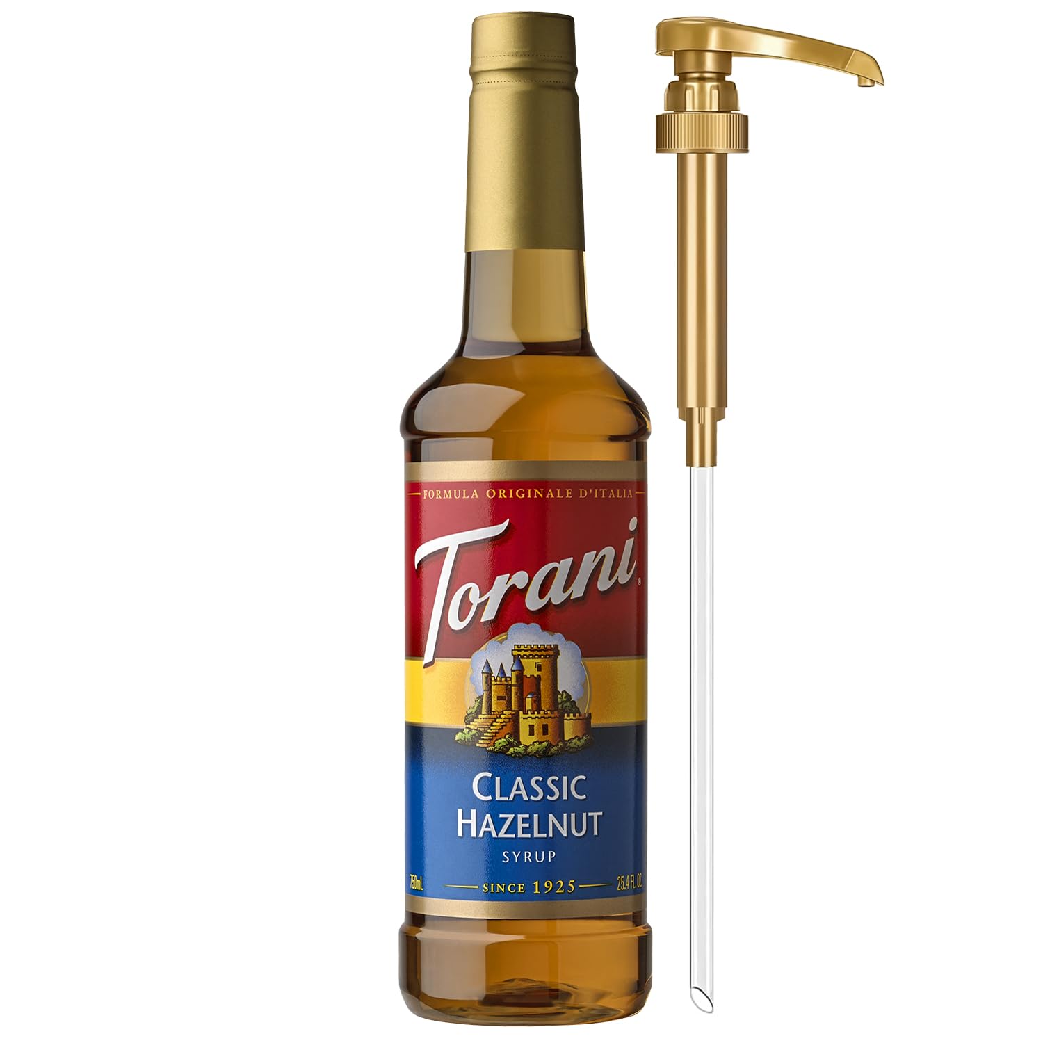 Torani Hazelnut Coffee Syrup for Drinks & Desserts, Pump Included, 25.4 Fl Oz