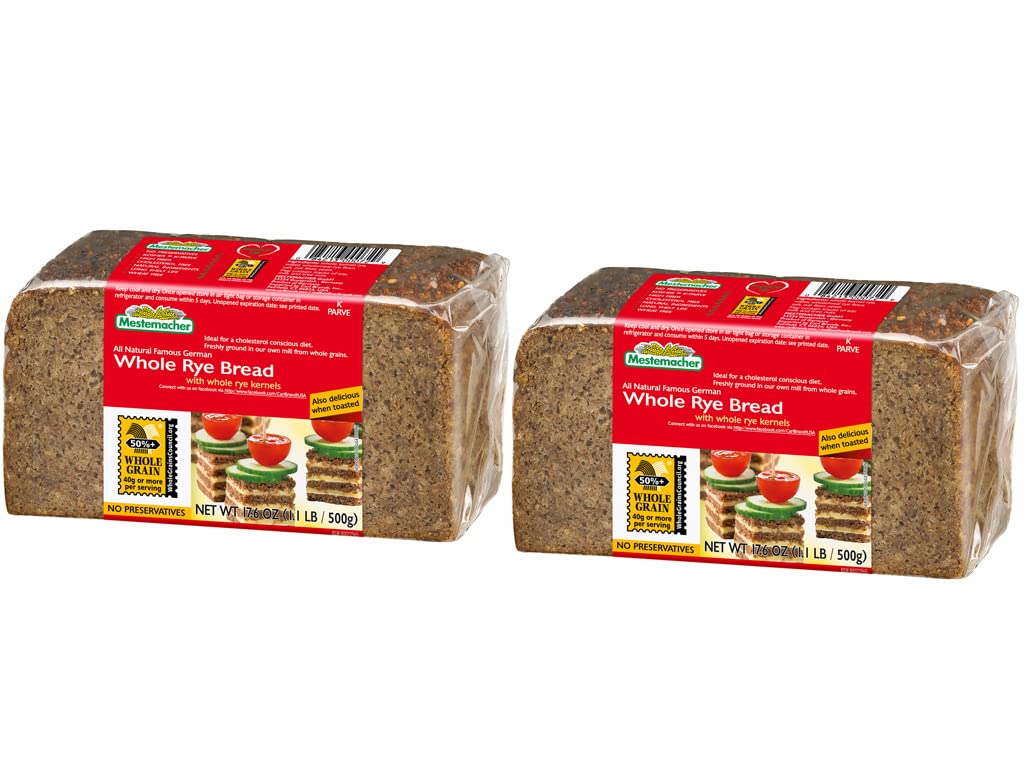 Mestemacher Whole Grain Bread (Whole Rye, 17.6 oz, pack of 2)