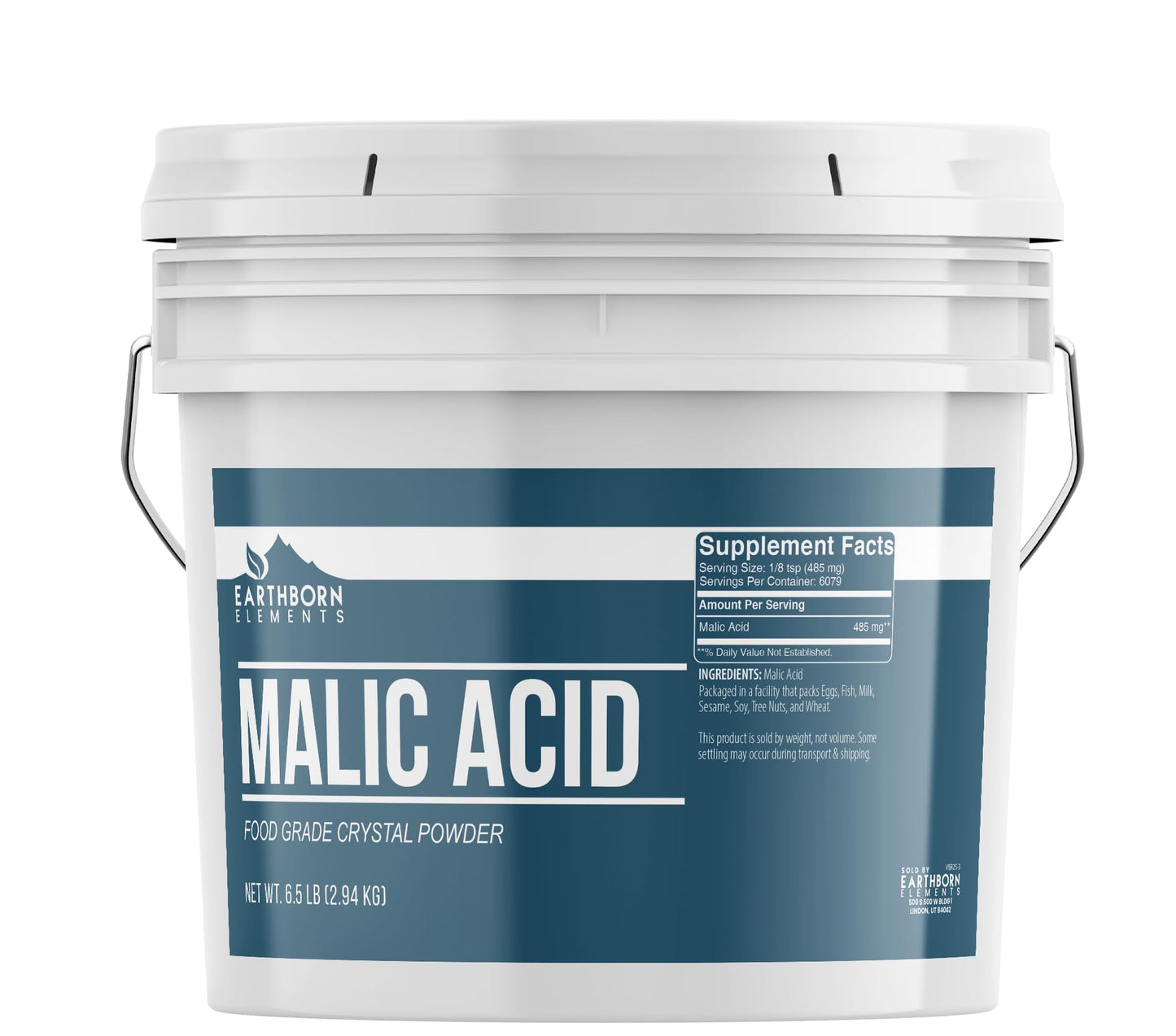 Earthborn Elements Malic Acid Powder  1 Gallon Bucket  Used in Food  Drinks & Candy  Resealable Container