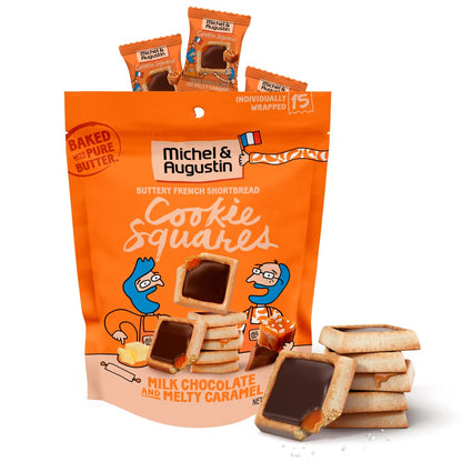 Michel et Augustin Cookies, Individually Wrapped Snacks, Gourmet Milk Chocolate & Caramel Shortbread, 15 French Butter Cookies