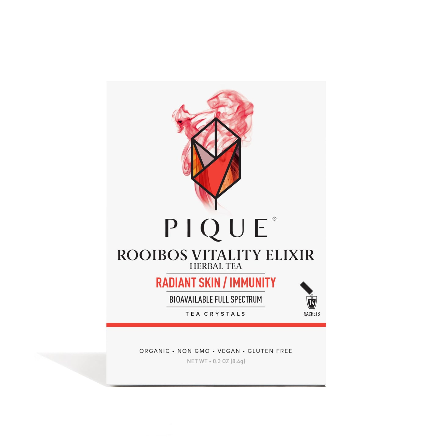 PIQUE Pique Organic Rooibos Tea - Naturally Caffeine-Free Herbal Tea, 14 Count (Pack of 1)
