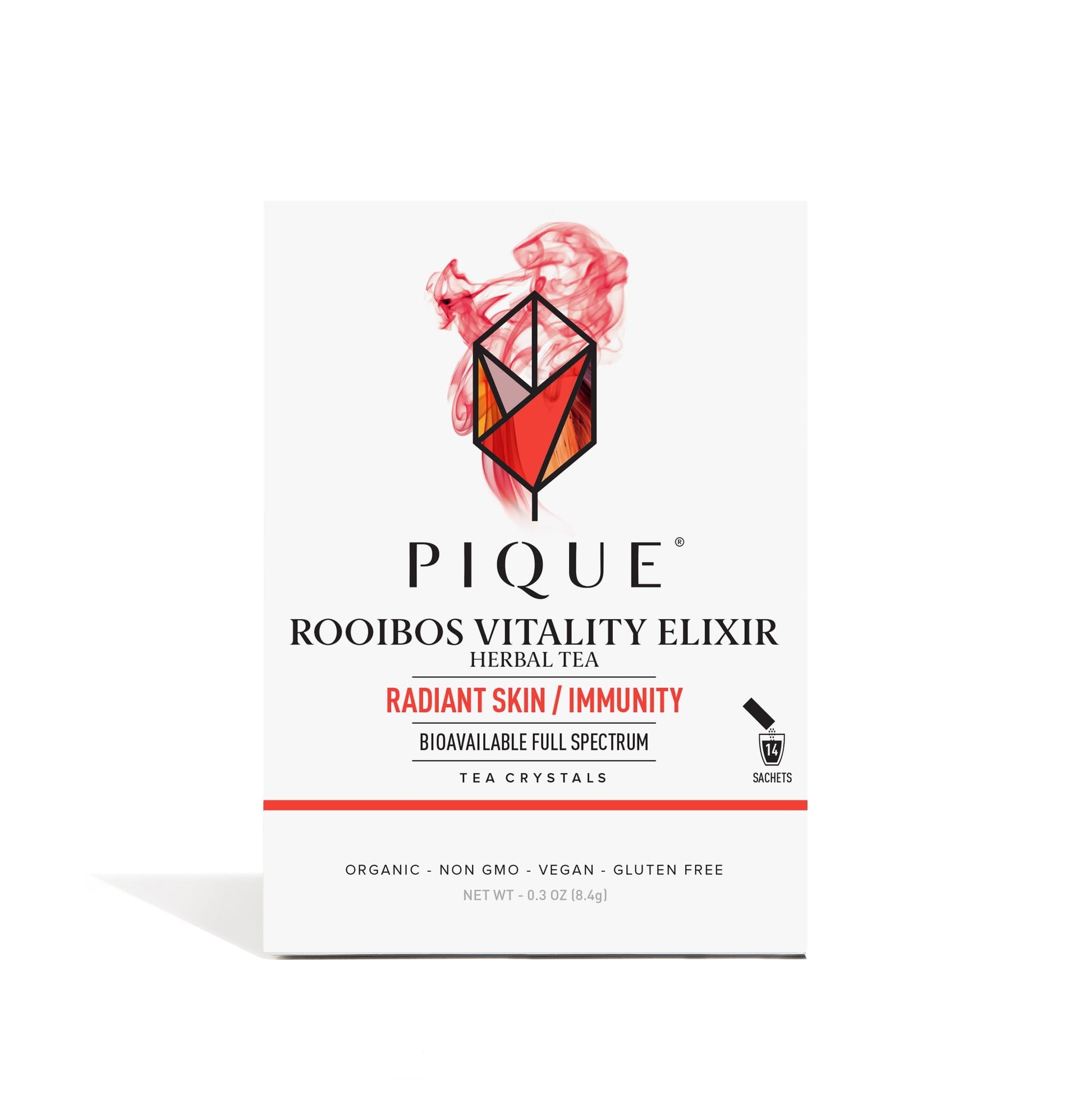 PIQUE Pique Organic Rooibos Tea - Naturally Caffeine-Free Herbal Tea, 14 Count (Pack of 1)